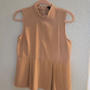 Ann Taylor Tan Pleated Sleeveless Blouse with Mandarin Collar